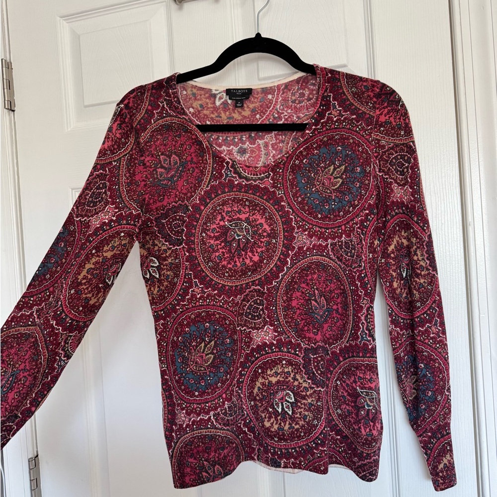 Talbots Petites 100% Merino Wool Sweater Women's Size P  Scoop Neck Puff Sleeves